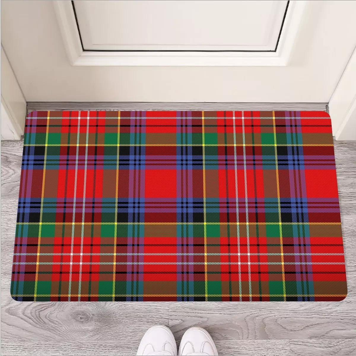 Caledonia Red Plaid Tartan Door Mat-grizzshop