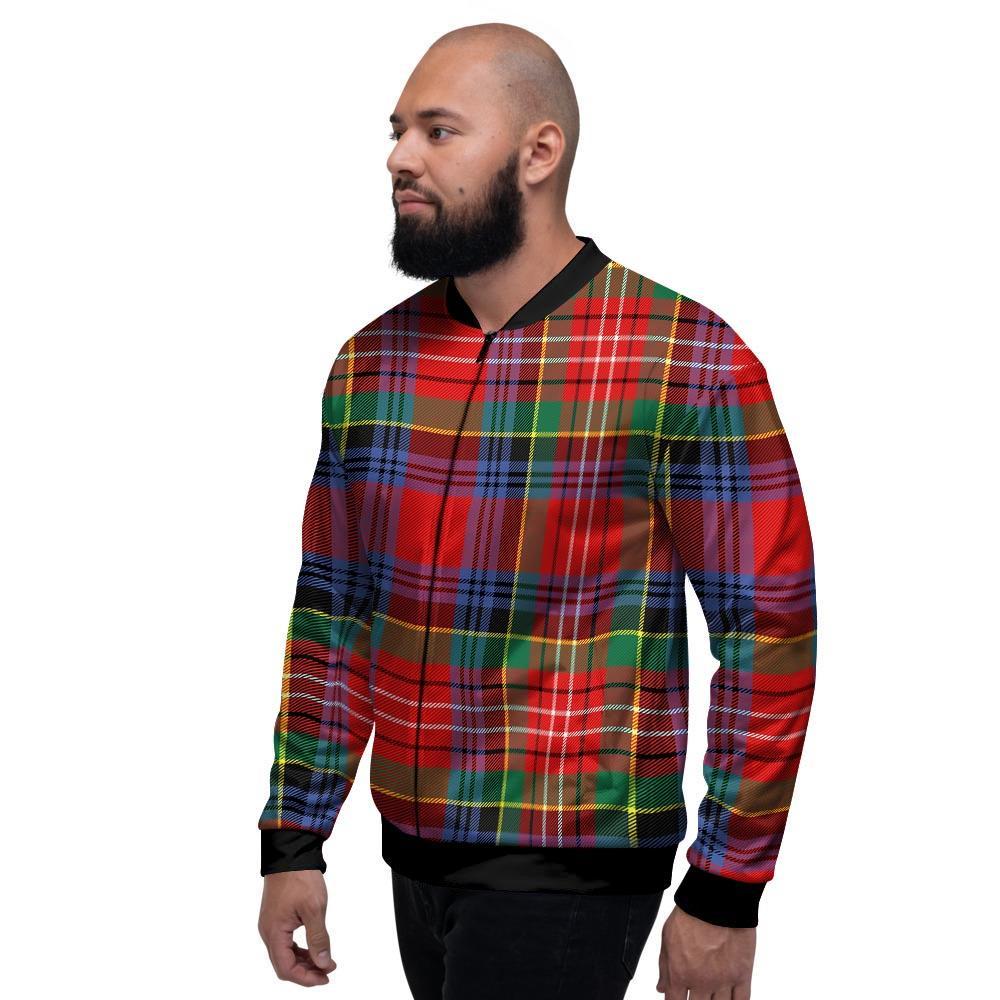 Caledonia Red Plaid Tartan Men's Bomber Jacket-grizzshop