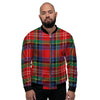 Caledonia Red Plaid Tartan Men's Bomber Jacket-grizzshop