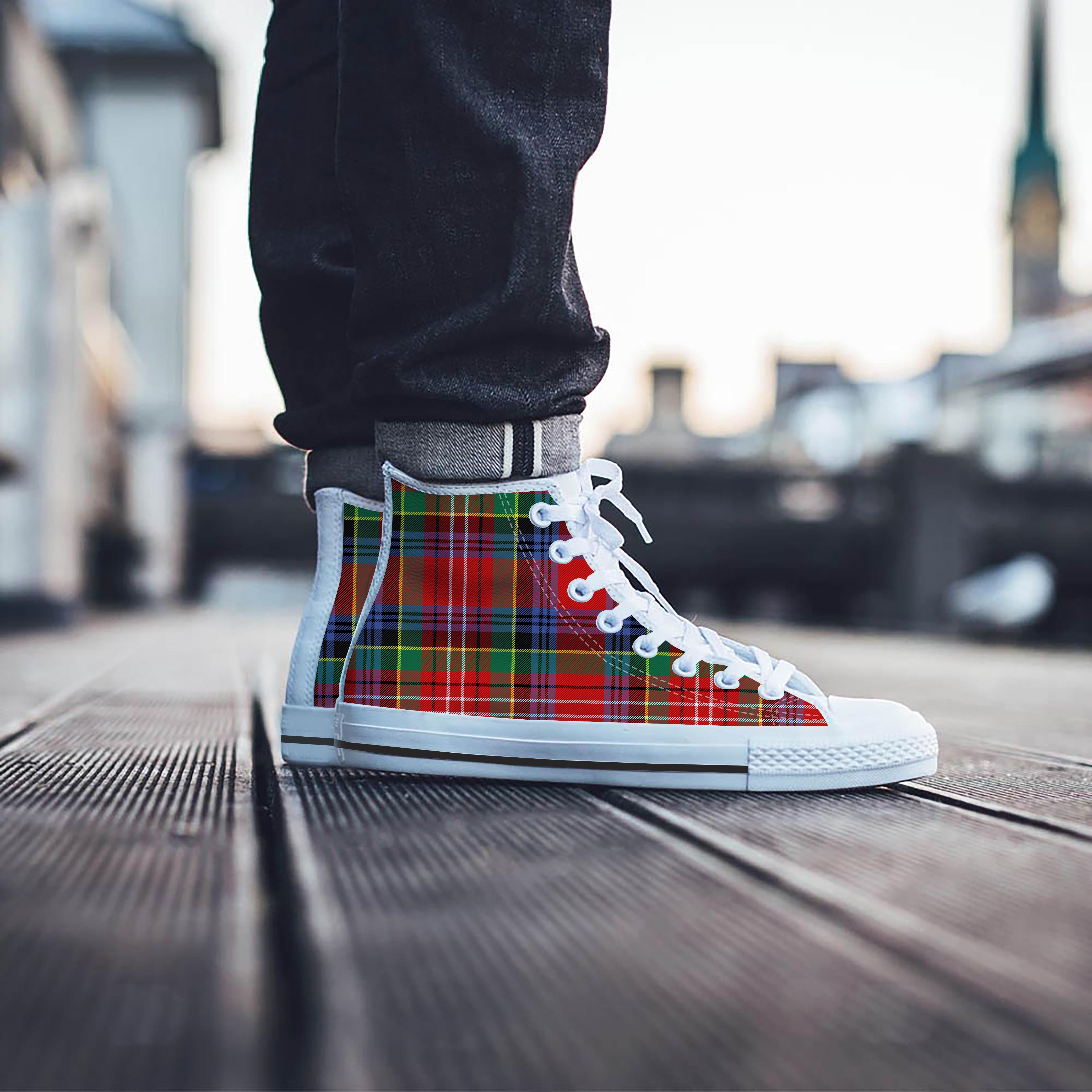 Caledonia Red Plaid Tartan Men's High Top Shoes-grizzshop