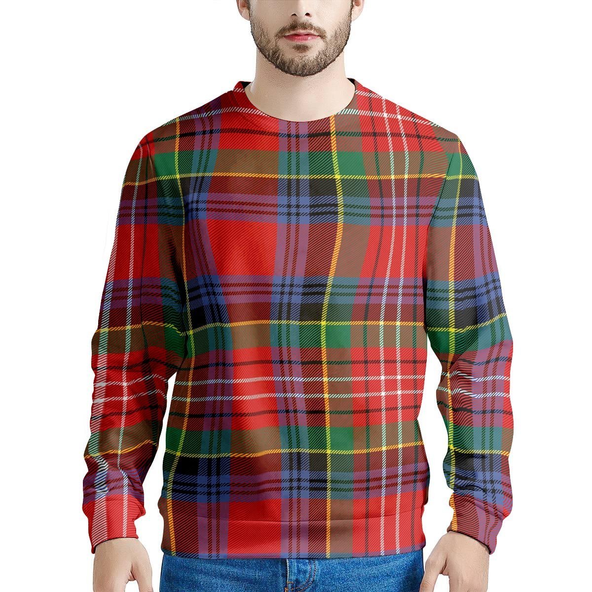 Caledonia Red Plaid Tartan Men's Sweatshirt-grizzshop