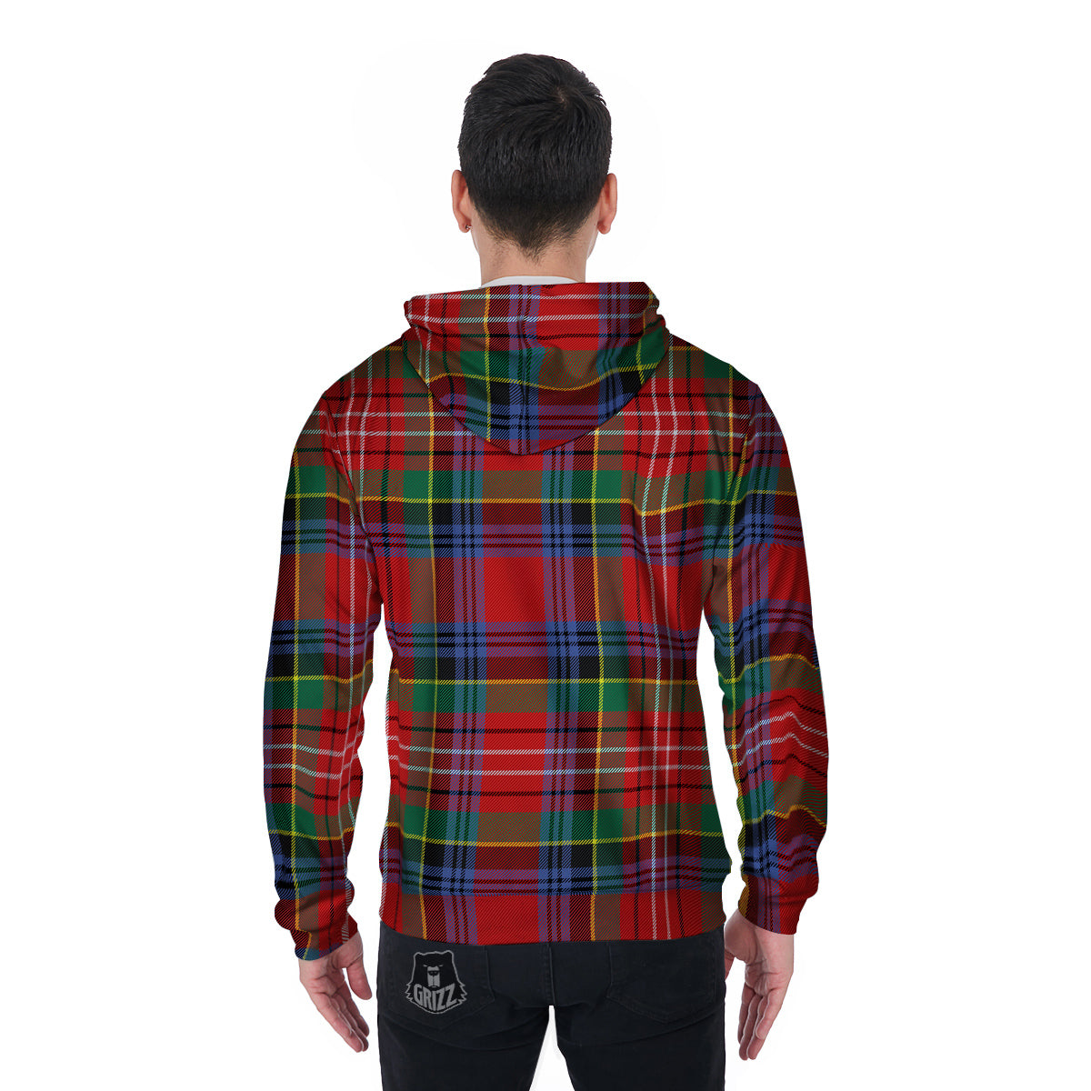 Caledonia Red Plaid Tartan Men's Zip Up Hoodie-grizzshop