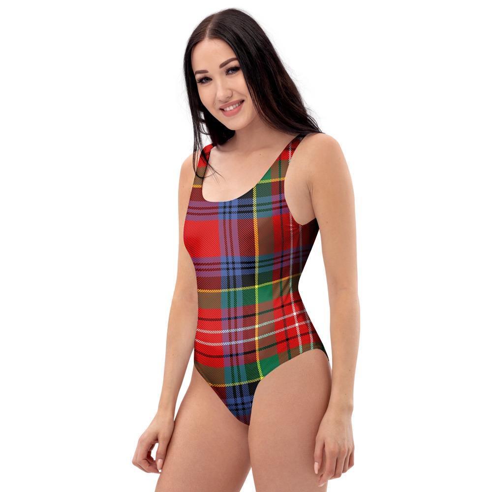 Caledonia Red Plaid Tartan One Piece Swimsuite-grizzshop