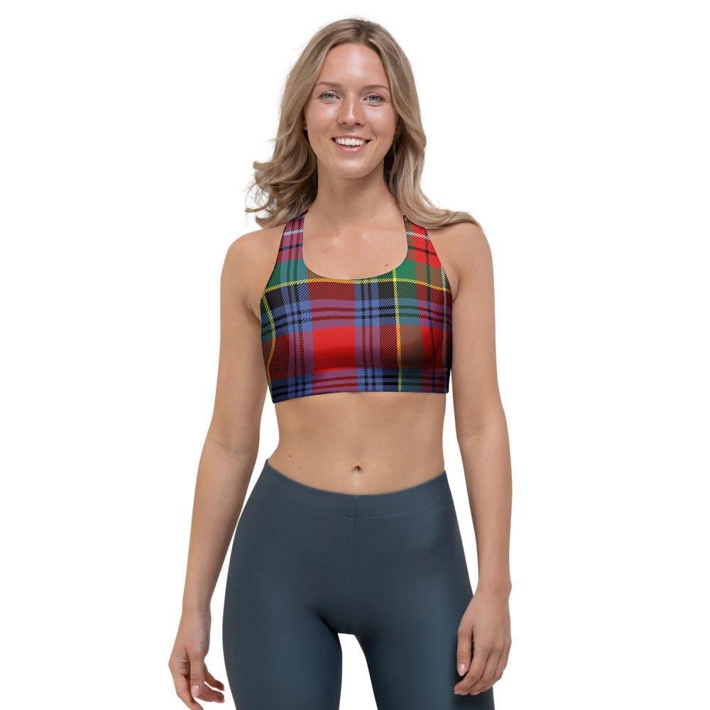 Caledonia Red Plaid Tartan Sports Bra-grizzshop