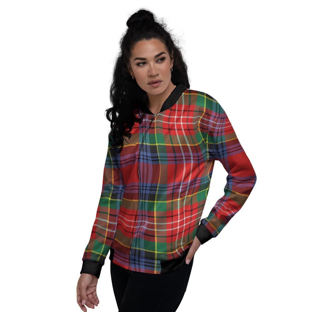 Caledonia Red Plaid Tartan Women's Bomber Jacket-grizzshop