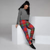 Caledonia Red Plaid Tartan Women's Joggers-grizzshop