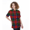 Caledonia Red Plaid Tartan Women's Short Sleeve Shirts-grizzshop