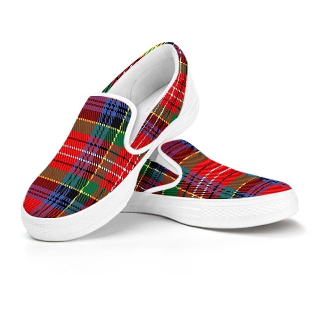 Caledonia Red Plaid Tartan Women's Slip On Sneakers-grizzshop