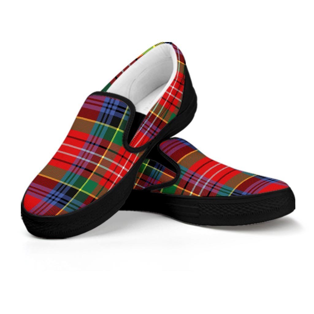 Caledonia Red Plaid Tartan Women's Slip On Sneakers-grizzshop