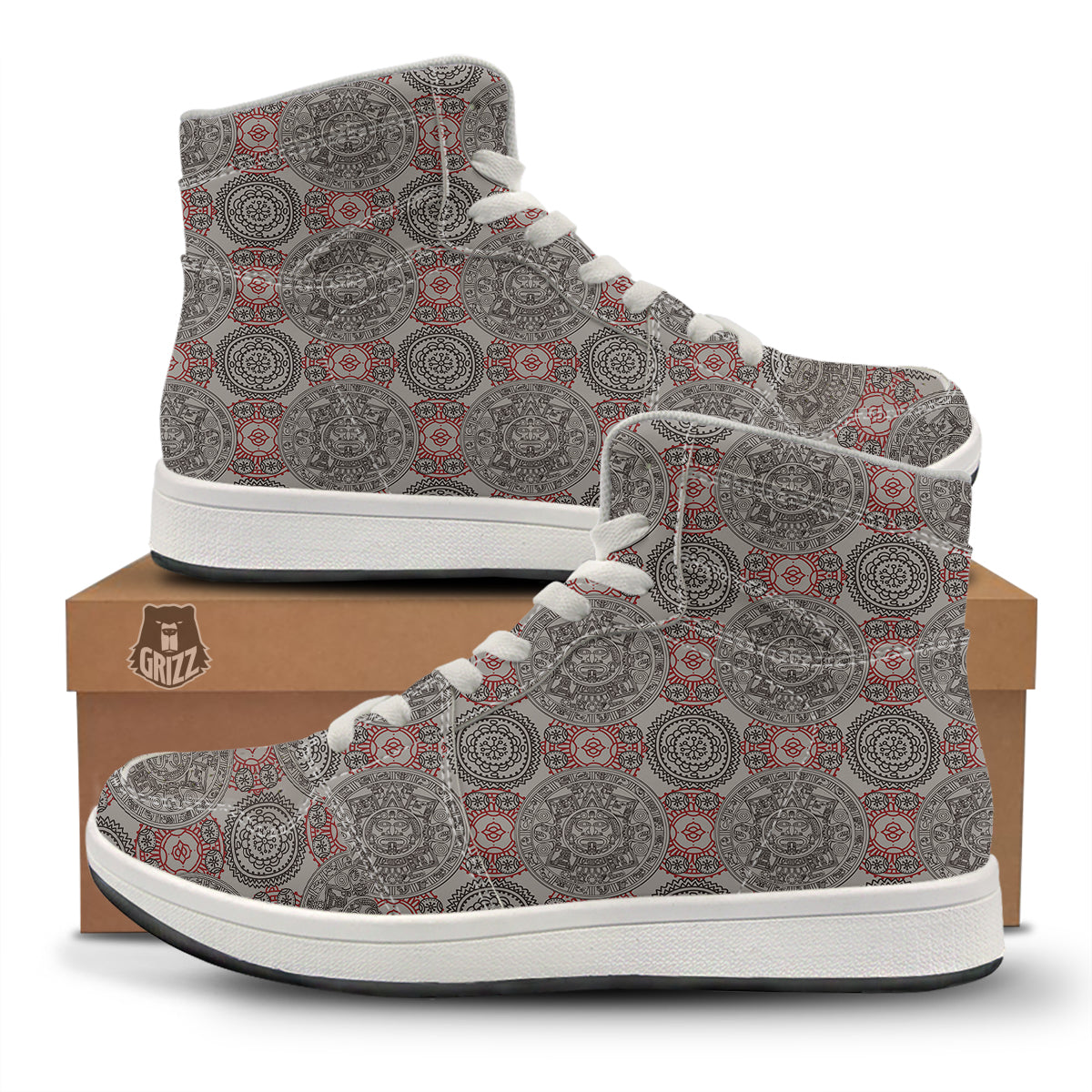 Calendar Aztec Doodle Print Pattern High Top Sneakers-grizzshop