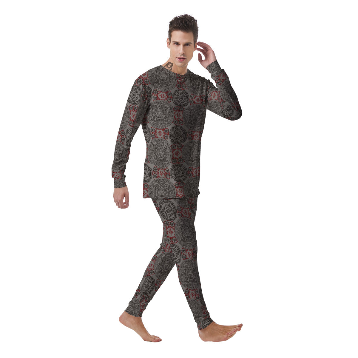 Calendar Aztec Doodle Print Pattern Men's Pajamas-grizzshop