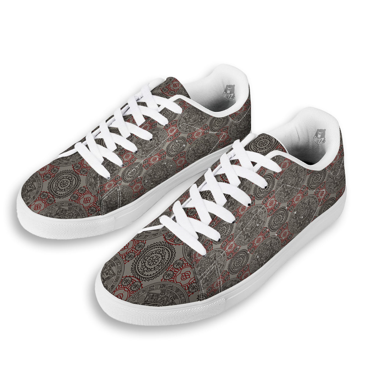 Calendar Aztec Doodle Print Pattern White Low Top Sneakers-grizzshop