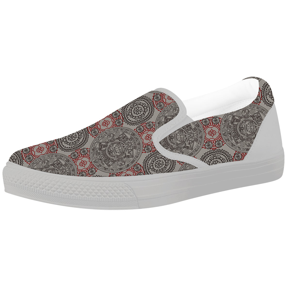 Calendar Aztec Doodle Print Pattern White Slip On Shoes-grizzshop