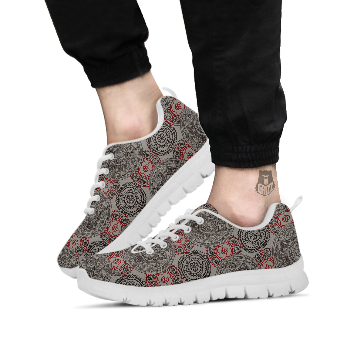 Calendar Aztec Doodle Print Pattern White Sneaker-grizzshop