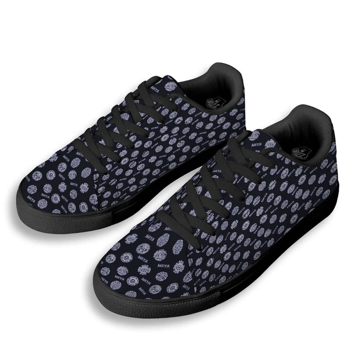Calendar Aztec Maya Exotic Print Pattern Black Low Top Sneakers-grizzshop