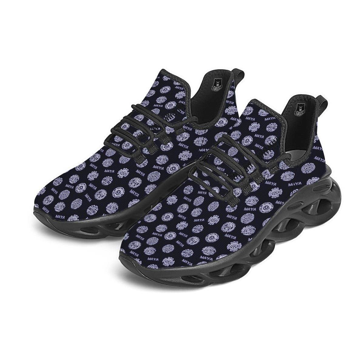 Calendar Aztec Maya Exotic Print Pattern Black Running Shoes-grizzshop