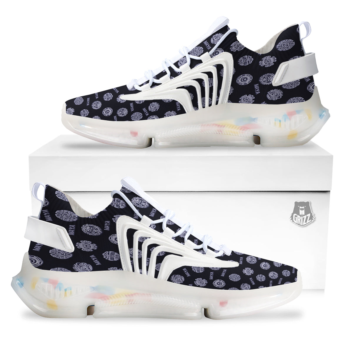 Calendar Aztec Maya Exotic Print Pattern White Gym Shoes-grizzshop