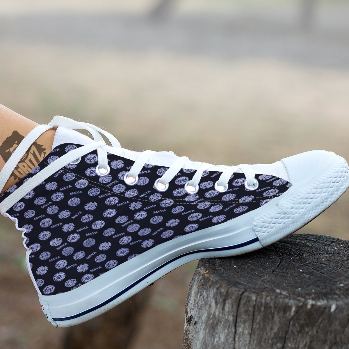 Calendar Aztec Maya Exotic Print Pattern White High Top Shoes-grizzshop