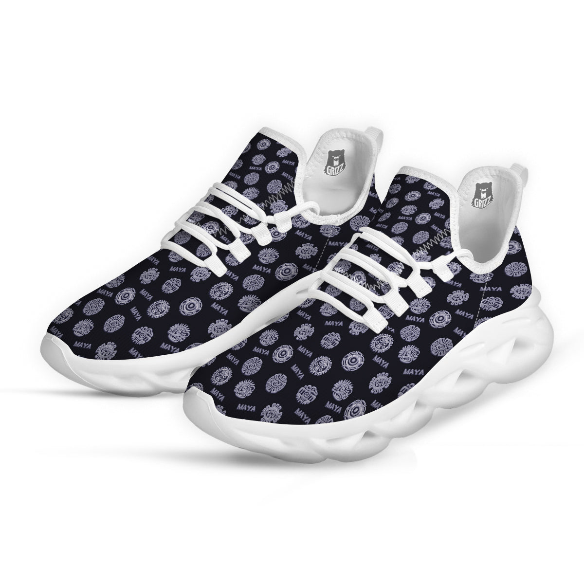 Calendar Aztec Maya Exotic Print Pattern White Running Shoes-grizzshop
