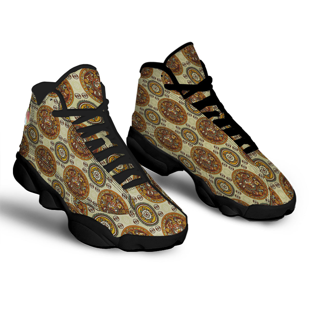 Calendar Aztec Vintage Print Pattern Black Basketball Shoes-grizzshop