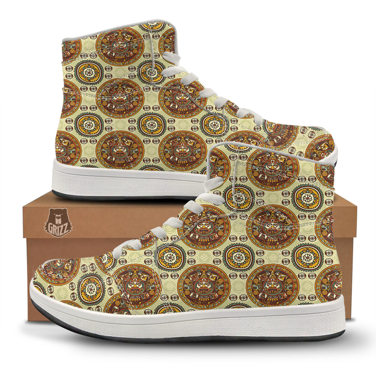 Calendar Aztec Vintage Print Pattern High Top Sneakers-grizzshop