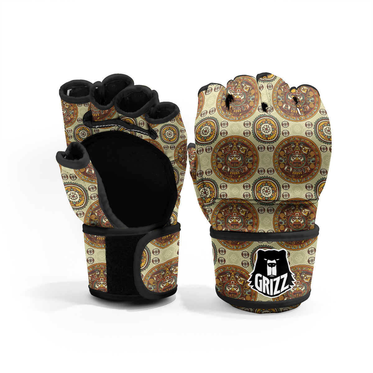 Calendar Aztec Vintage Print Pattern MMA Gloves-grizzshop