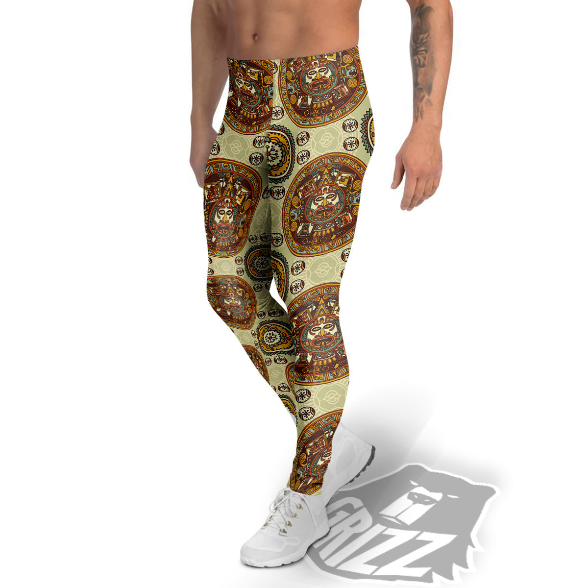 Calendar Aztec Vintage Print Pattern Men's Leggings-grizzshop