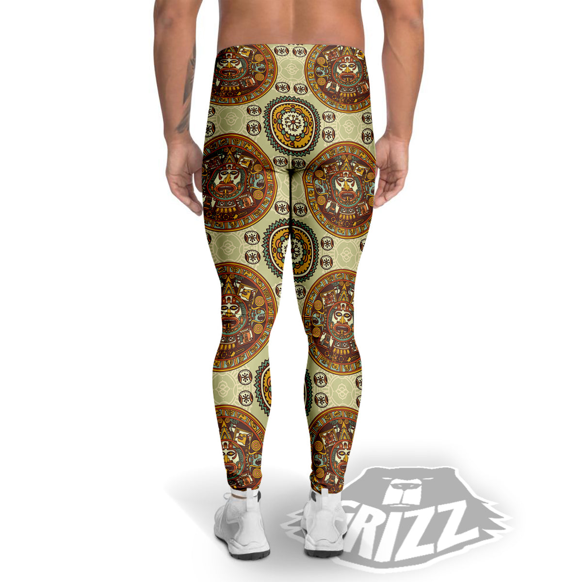 Calendar Aztec Vintage Print Pattern Men's Leggings-grizzshop