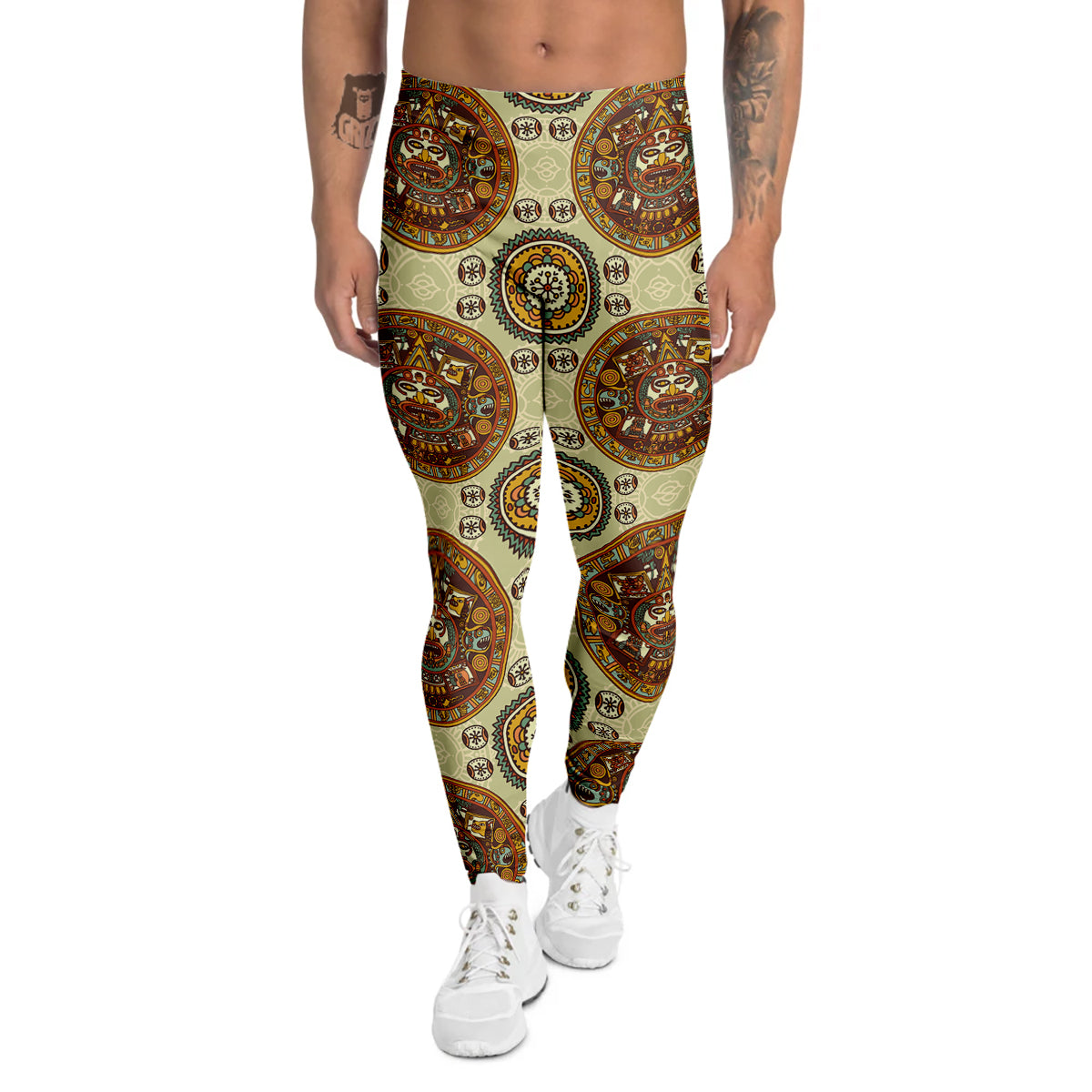 Calendar Aztec Vintage Print Pattern Men's Leggings-grizzshop