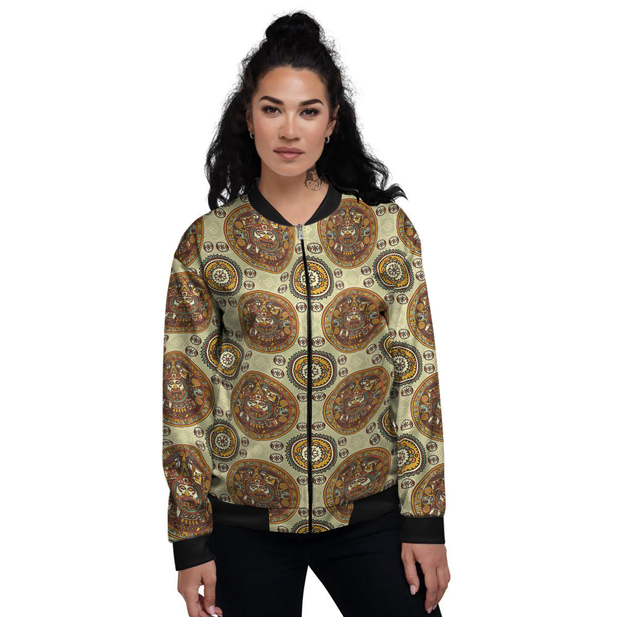 Calendar Aztec Vintage Print Pattern Women's Bomber Jacket-grizzshop