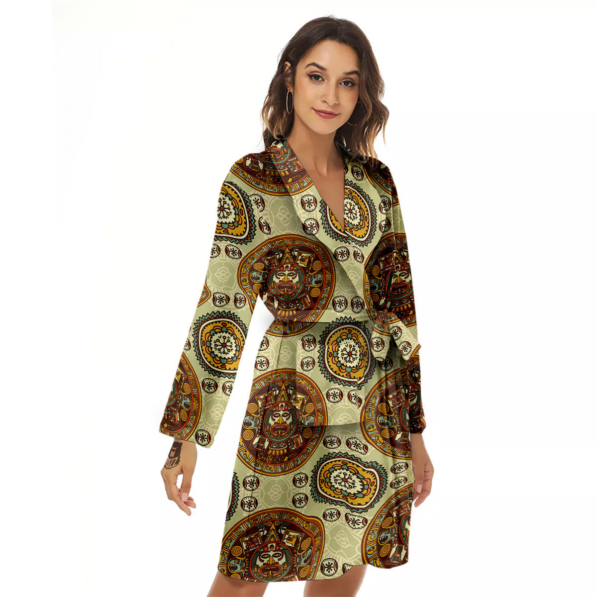 Calendar Aztec Vintage Print Pattern Women's Robe-grizzshop