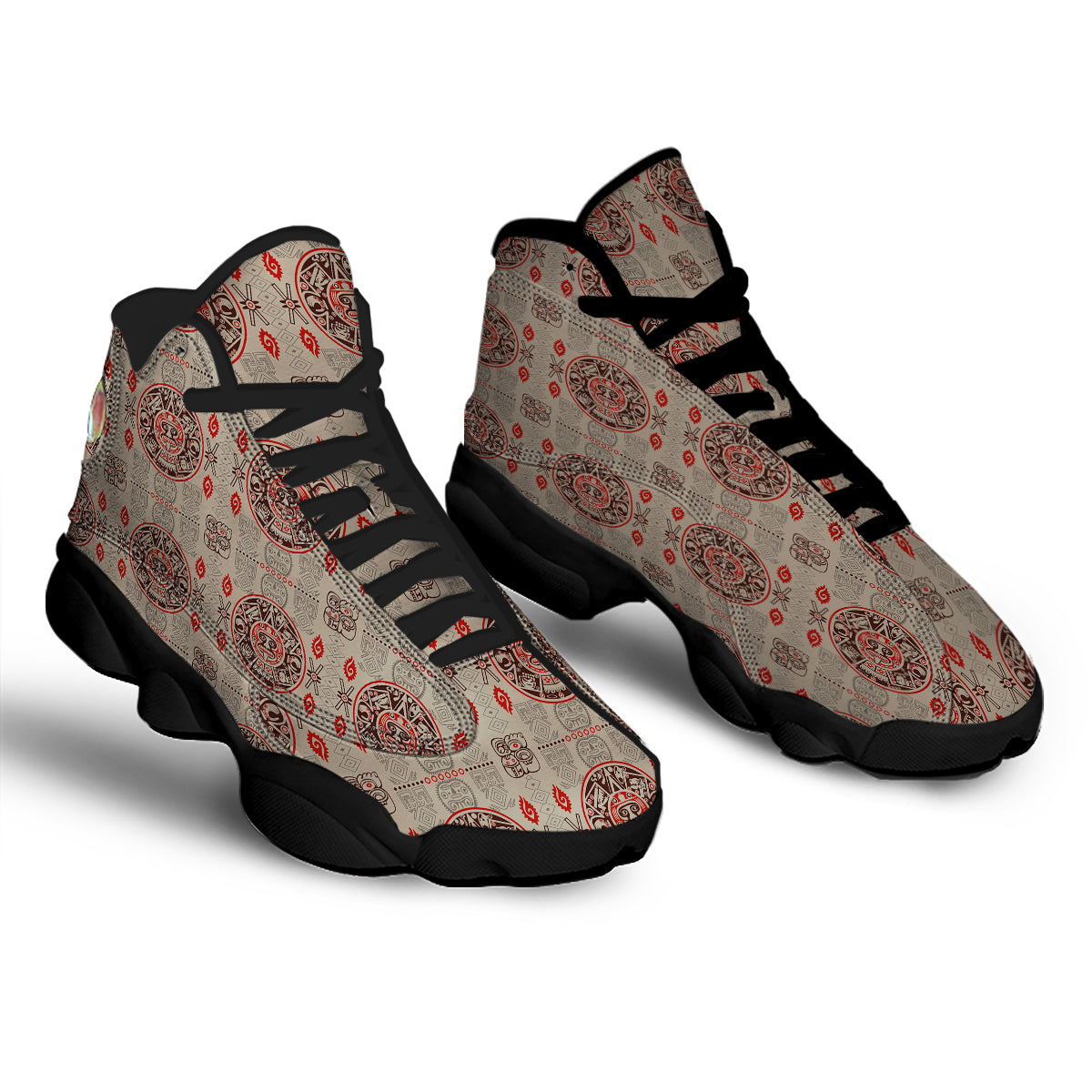 Calendar Aztec Vintagecolor Print Pattern Black Basketball Shoes-grizzshop