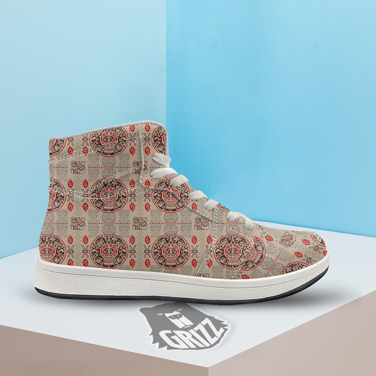 Calendar Aztec Vintagecolor Print Pattern High Top Sneakers-grizzshop
