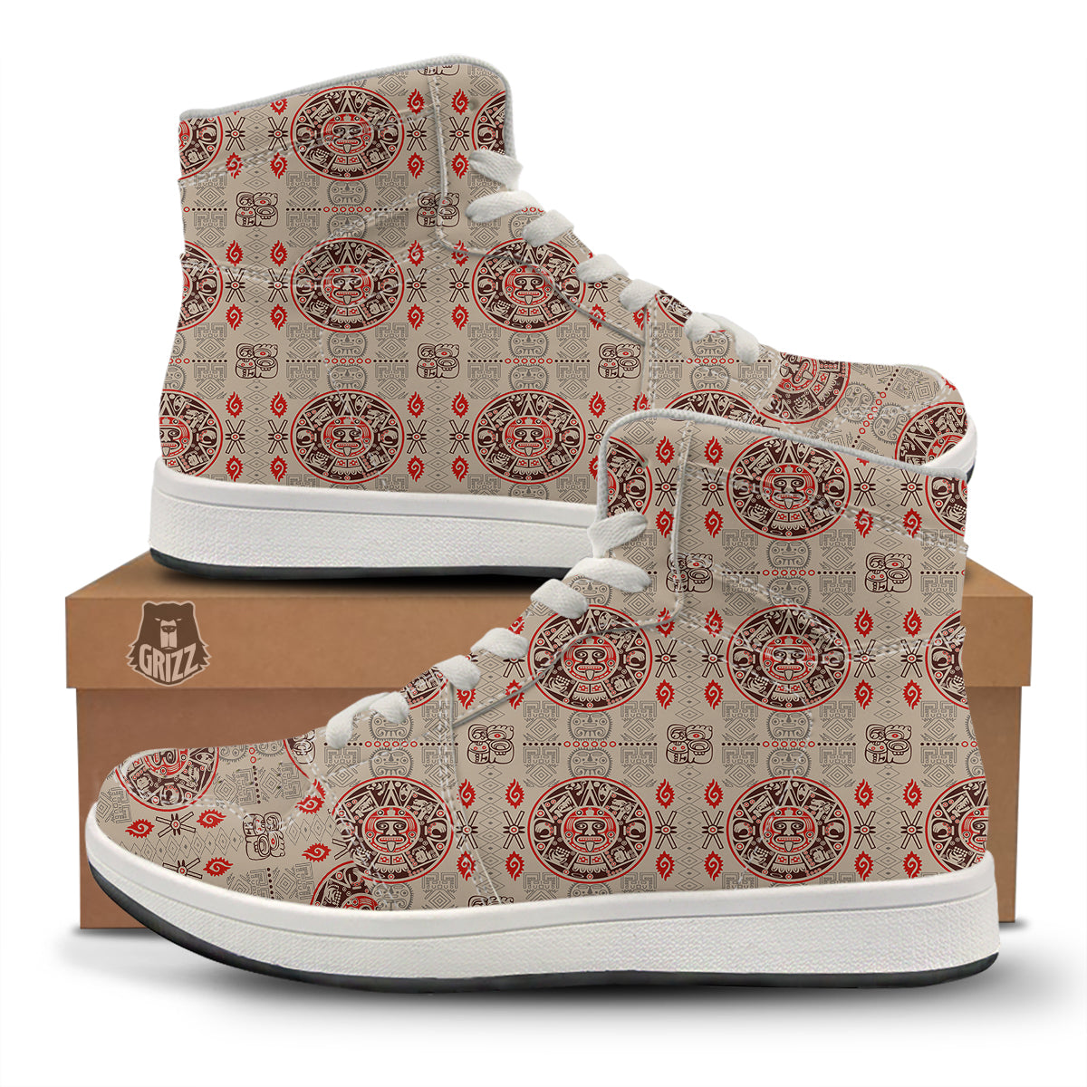 Calendar Aztec Vintagecolor Print Pattern High Top Sneakers-grizzshop