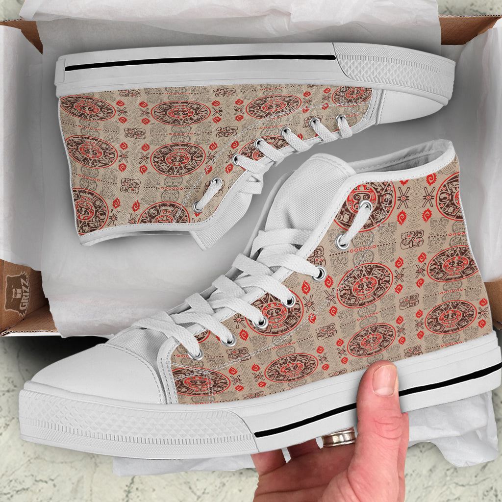 Calendar Aztec Vintagecolor Print Pattern White High Top Shoes-grizzshop