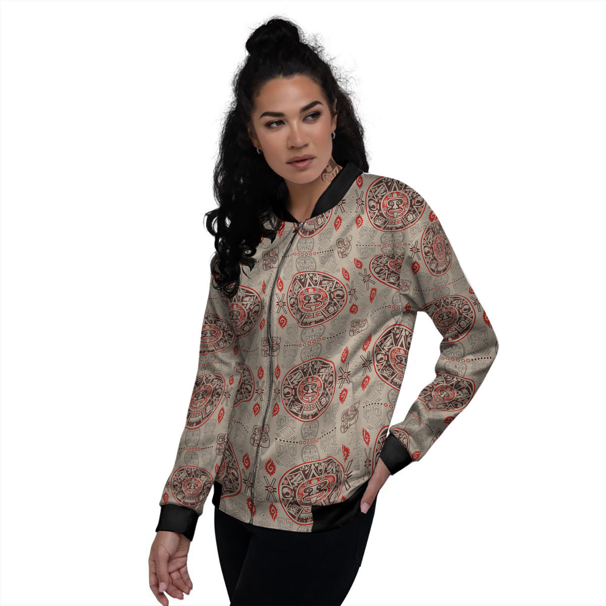 Calendar Aztec Vintagecolor Print Pattern Women's Bomber Jacket-grizzshop