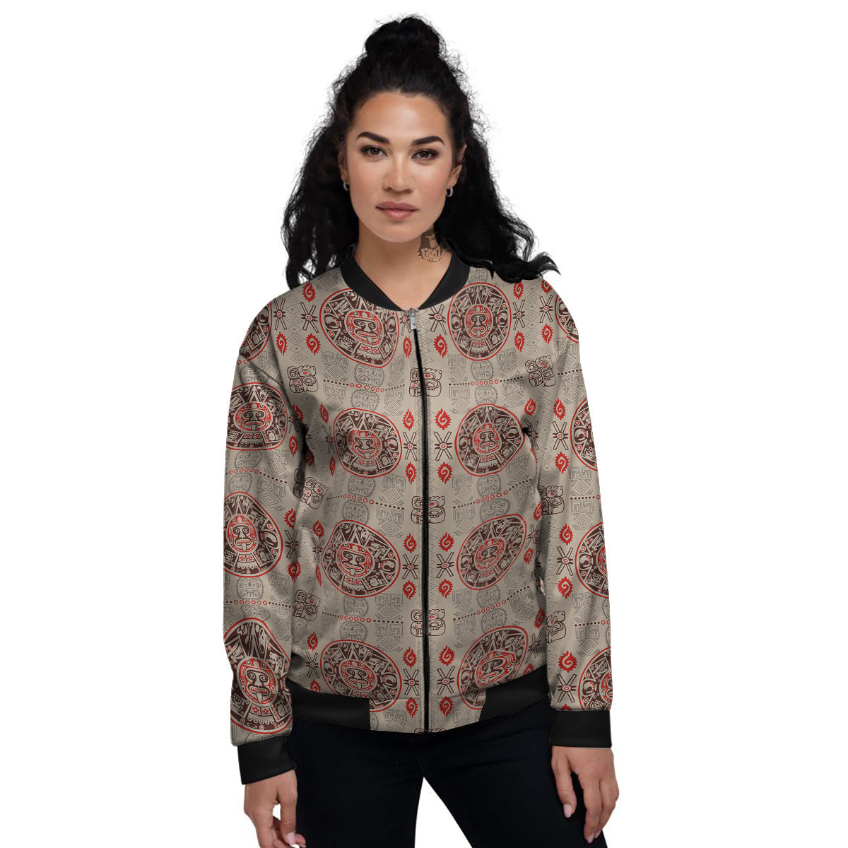 Calendar Aztec Vintagecolor Print Pattern Women's Bomber Jacket-grizzshop