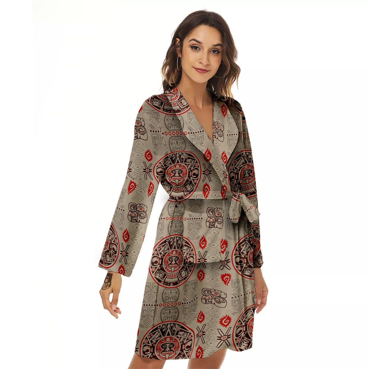 Calendar Aztec Vintagecolor Print Pattern Women's Robe-grizzshop
