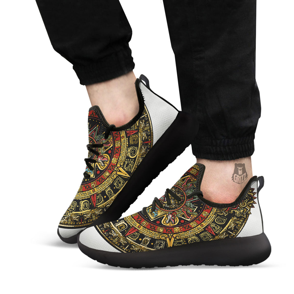 Calendar Mayan Print Black Athletic Shoes-grizzshop