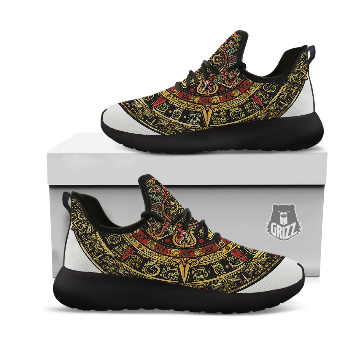 Calendar Mayan Print Black Athletic Shoes-grizzshop