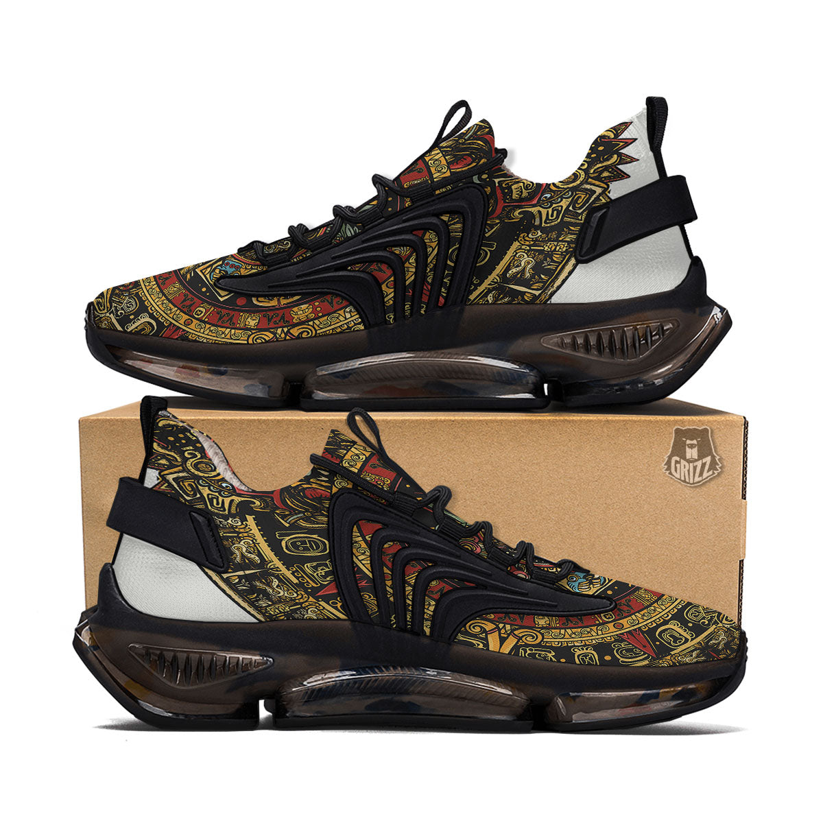 Calendar Mayan Print Black Gym Shoes-grizzshop