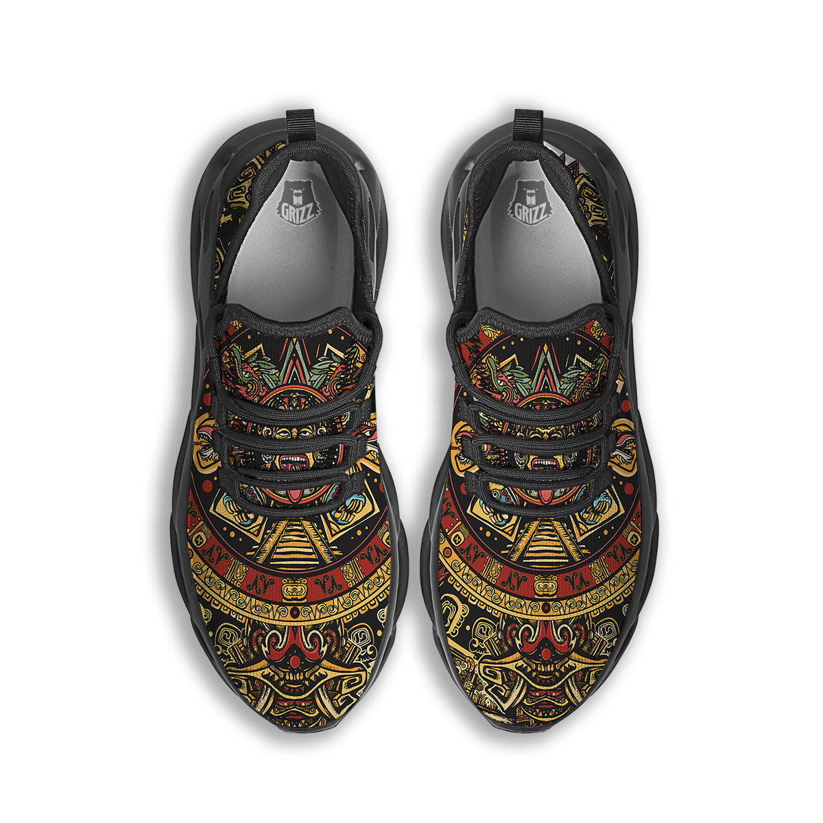 Calendar Mayan Print Black Running Shoes-grizzshop