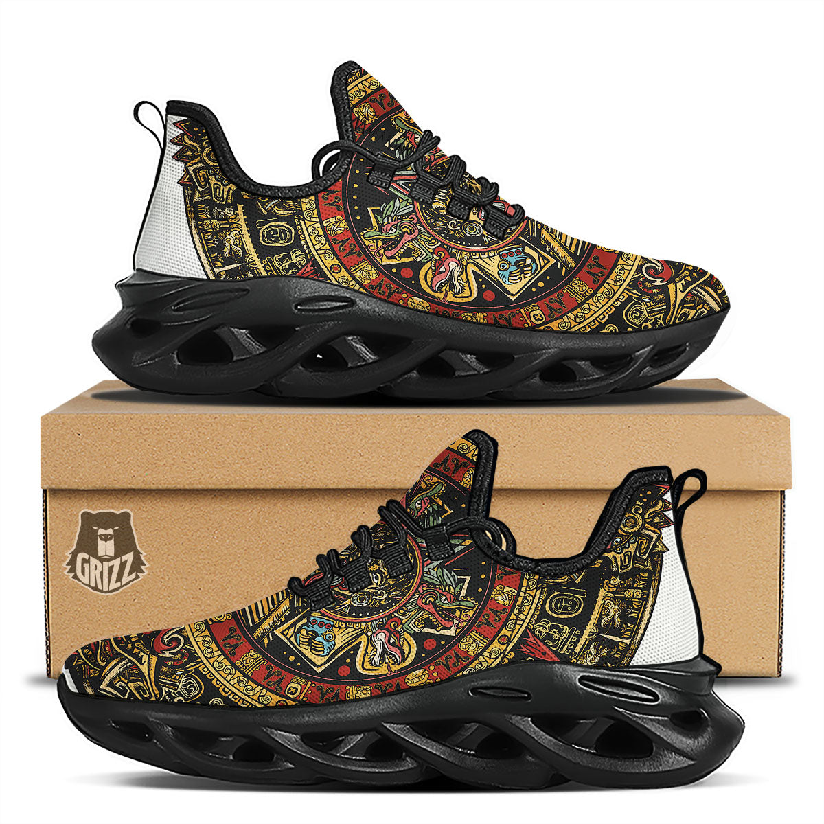 Calendar Mayan Print Black Running Shoes-grizzshop