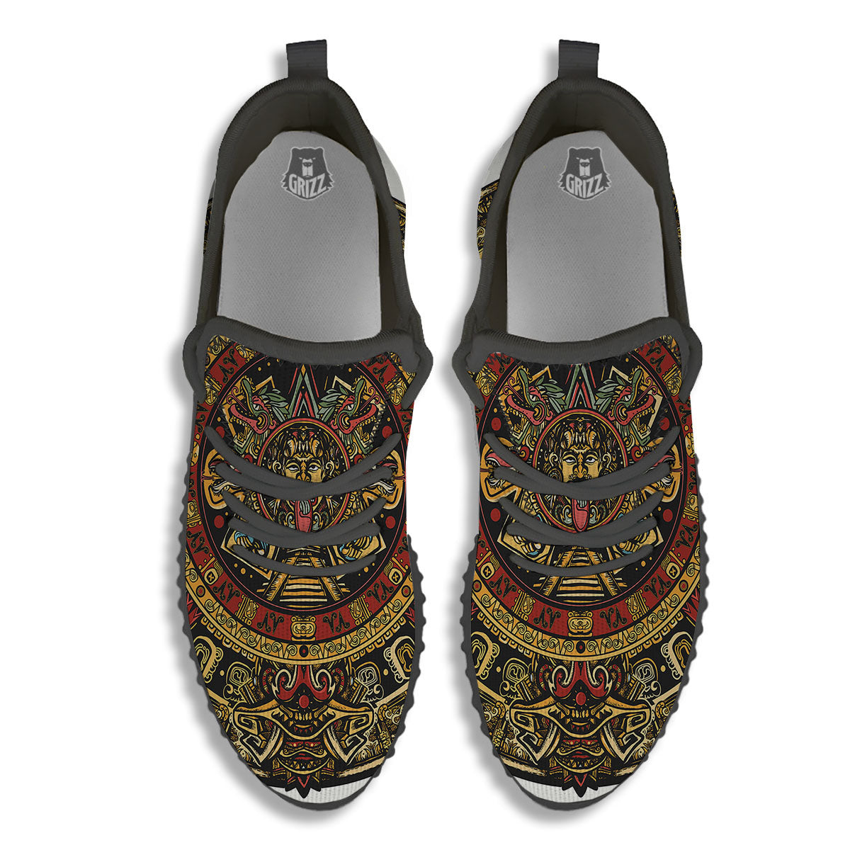 Calendar Mayan Print Black Walking Shoes-grizzshop
