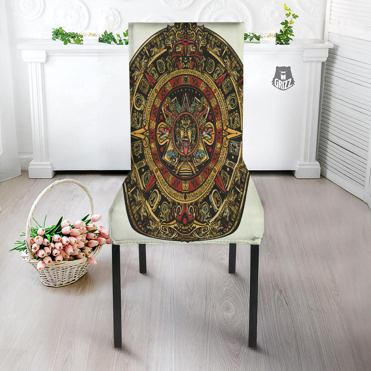 Calendar Mayan Print Dining Chair Slipcover-grizzshop