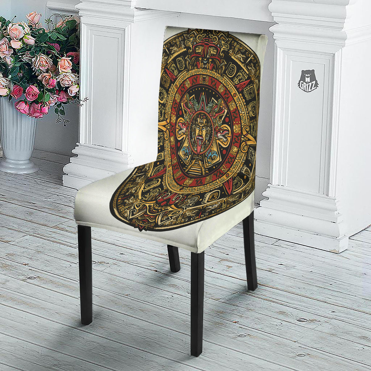 Calendar Mayan Print Dining Chair Slipcover-grizzshop