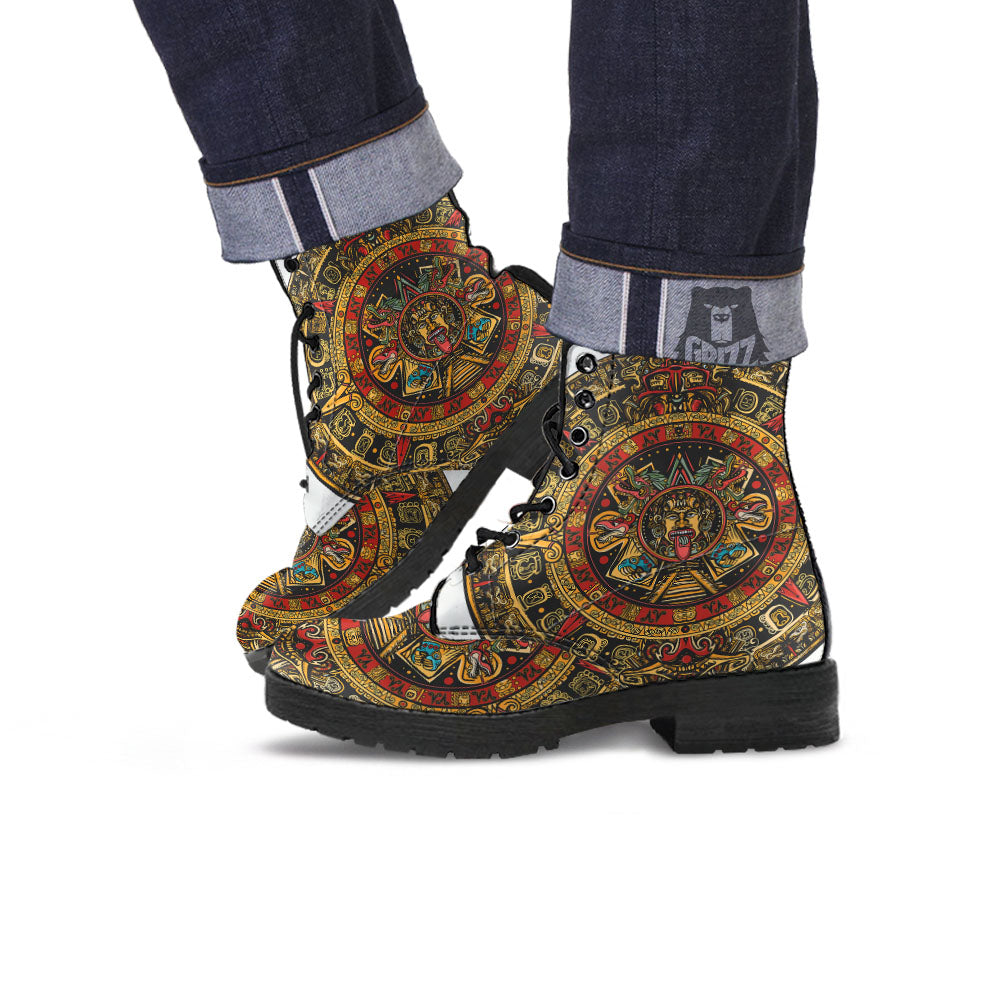 Calendar Mayan Print Leather Boots-grizzshop