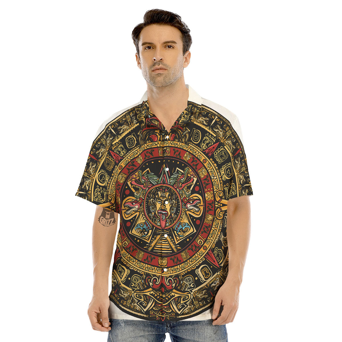 Calendar Mayan Print Men's Hawaiian Shirt-grizzshop
