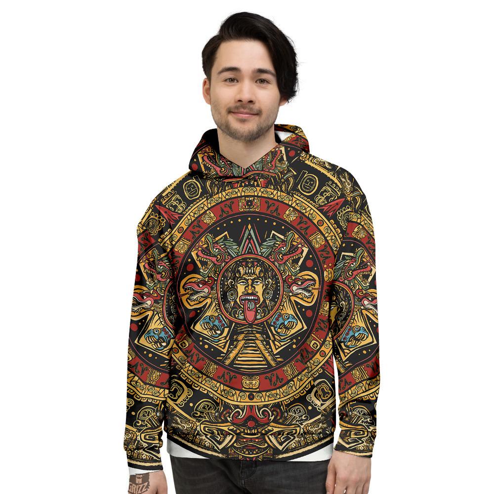 Calendar Mayan Print Men's Hoodie-grizzshop