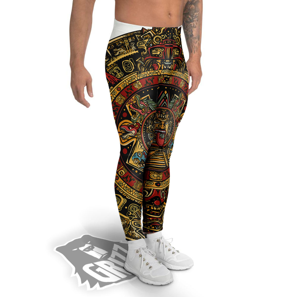 Calendar Mayan Print Men's Leggings-grizzshop